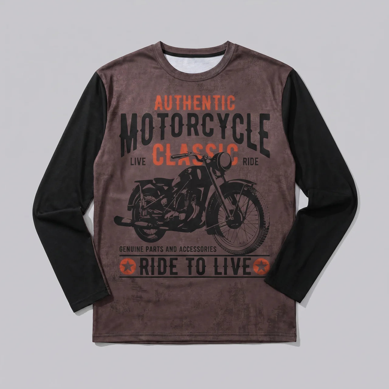 EKON Vintage Moto Long Sleeve Tee Brown