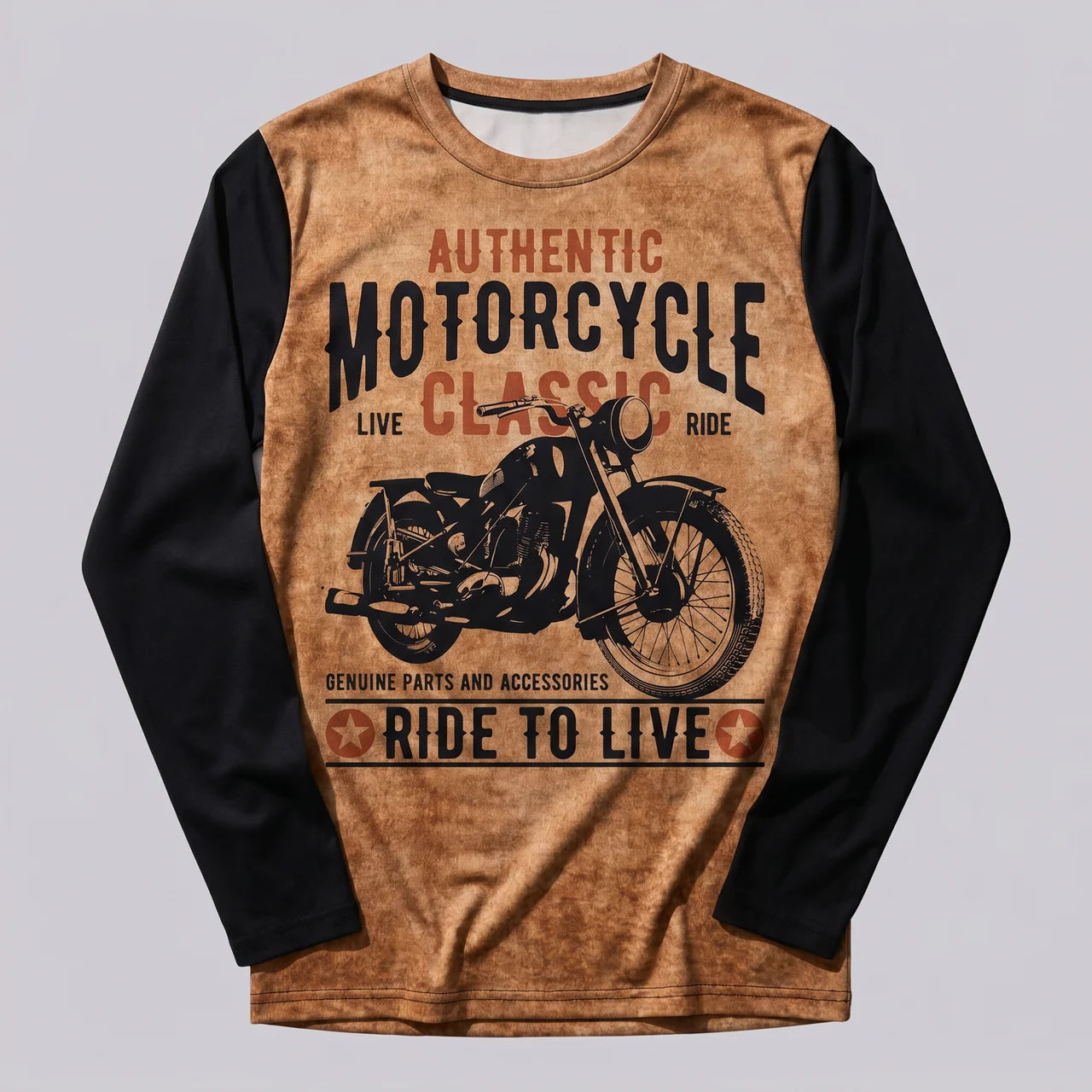 EKON Vintage Moto Long Sleeve Tee Khaki