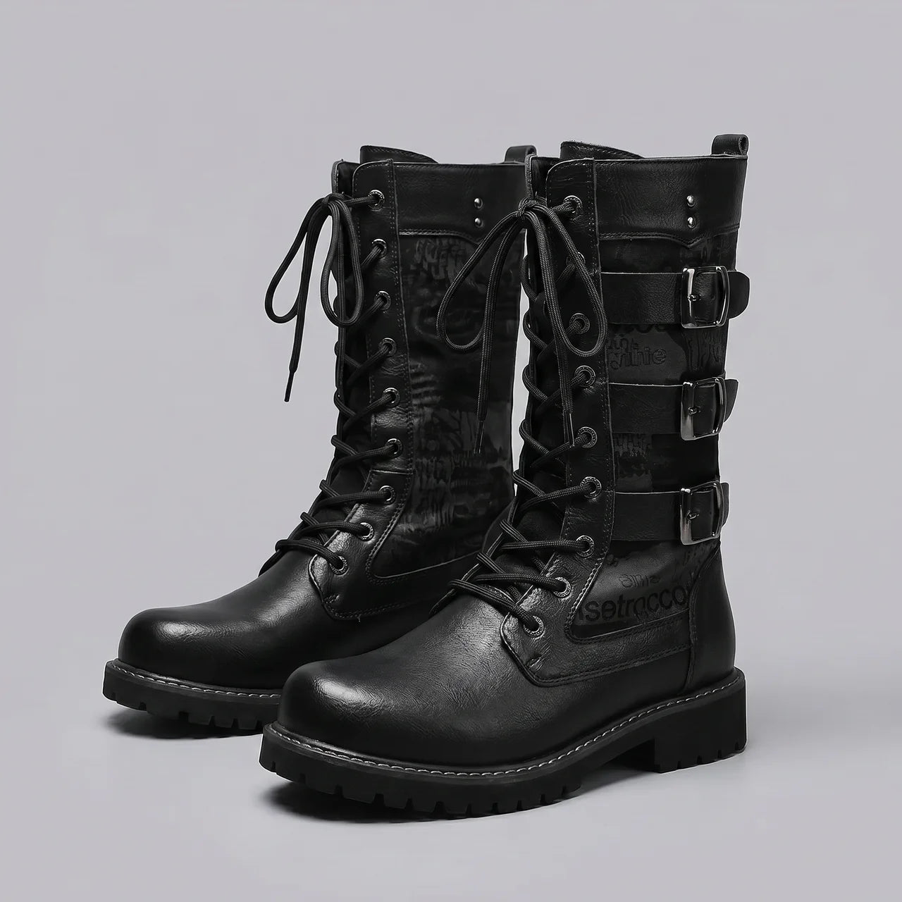 EKON Triple-Buckle Biker Boots