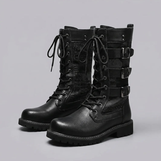 EKON Triple-Buckle Biker Boots