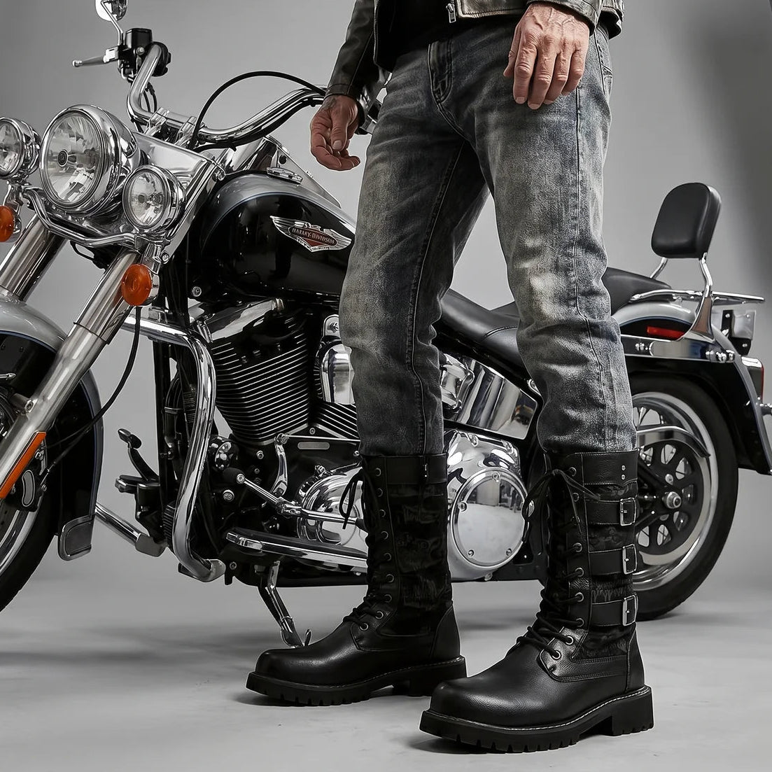 EKON Triple-Buckle Biker Boots