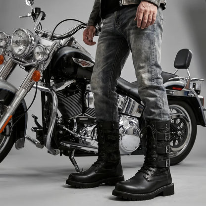 EKON Triple-Buckle Biker Boots