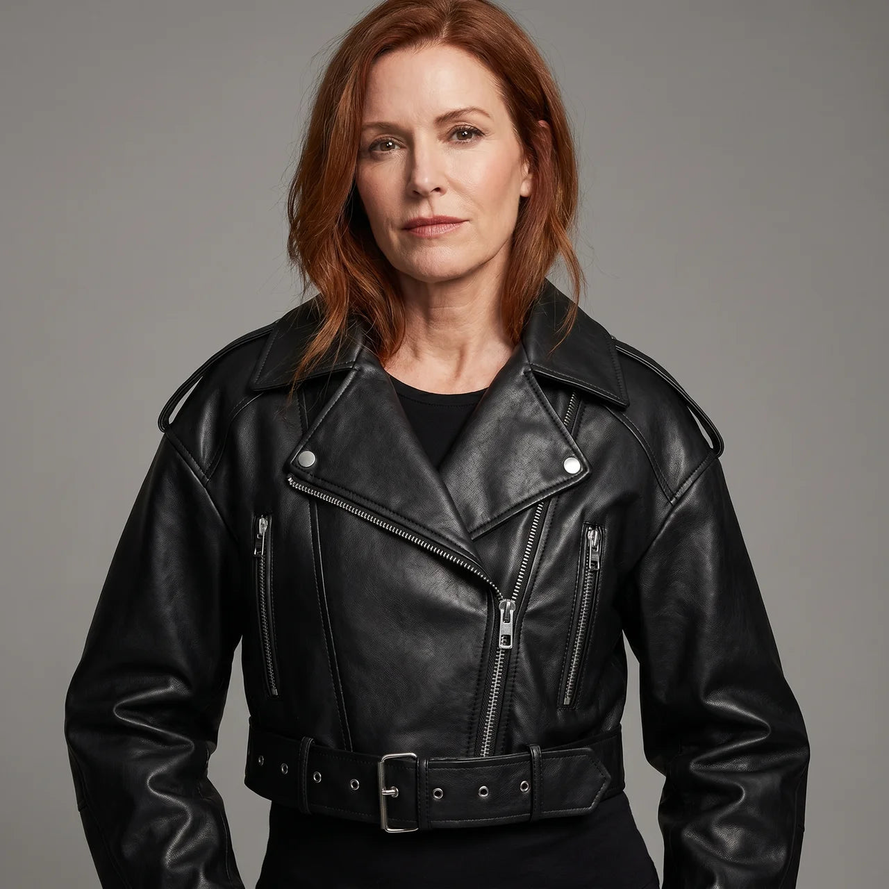 EKON RebelCrop Belted Moto Jacket