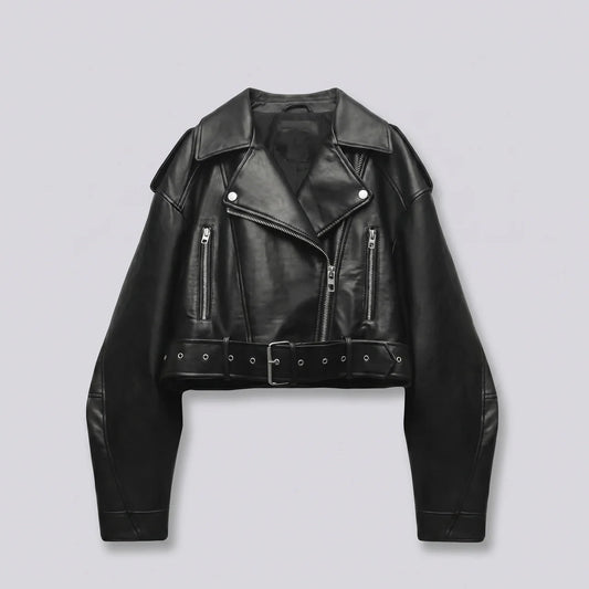 EKON RebelCrop Belted Moto Jacket