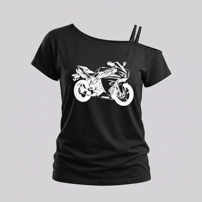 EKON Women’s Moto Graphic Cold-Shoulder Tee