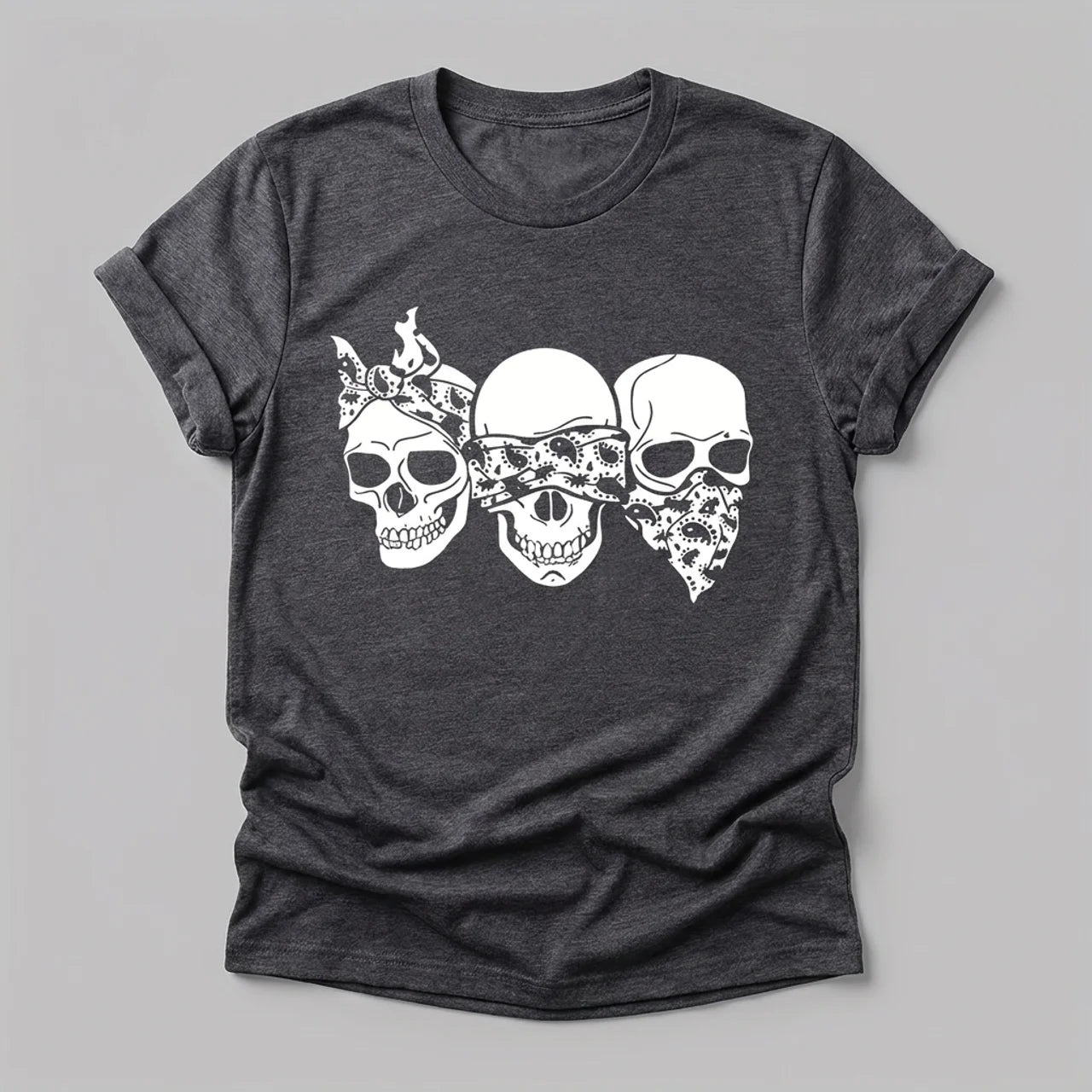 EKON Rebel Skulls Graphic Tee Gray