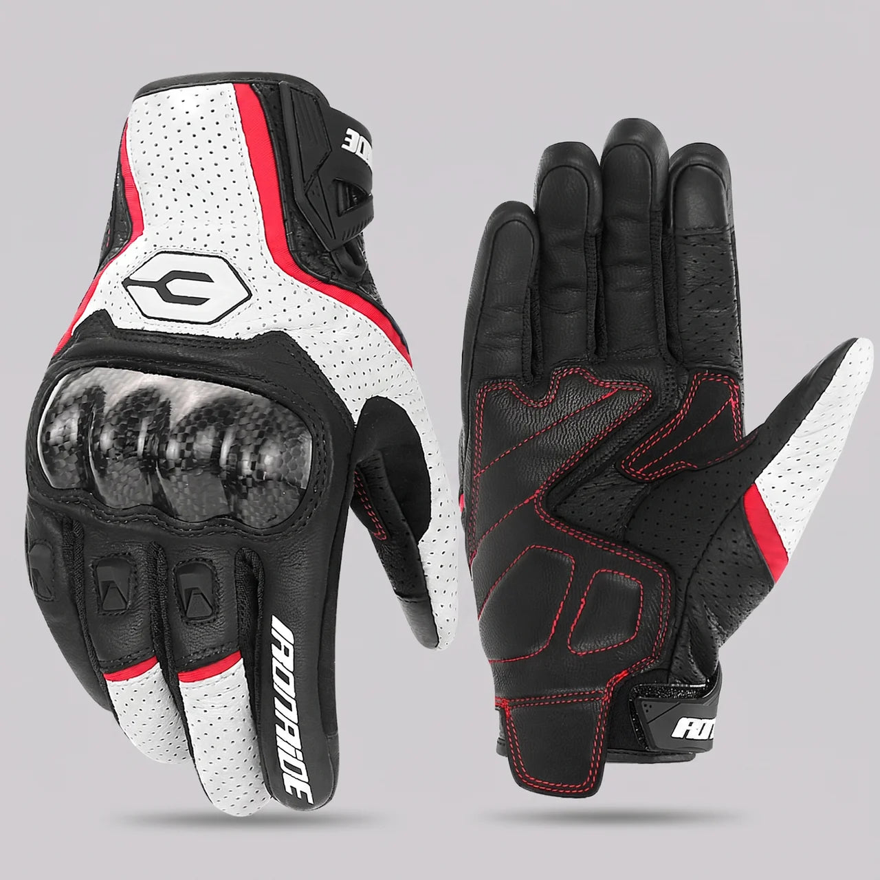 EKON Armored Cowhide Riding Gloves White