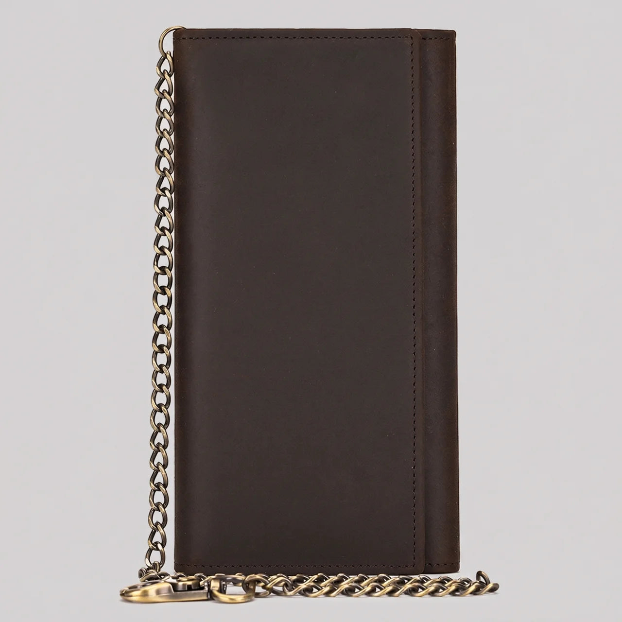EKON Chain Leather Motorcycle Wallet Dark Brown
