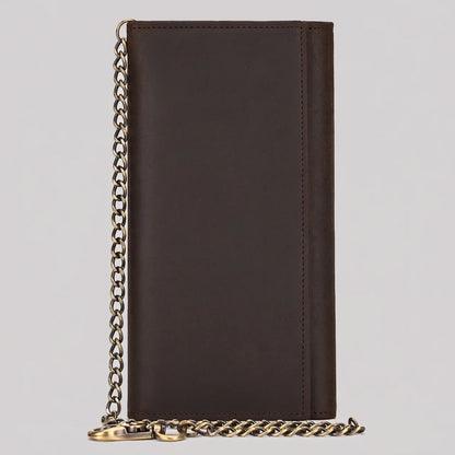 EKON Chain Leather Motorcycle Wallet Dark Brown