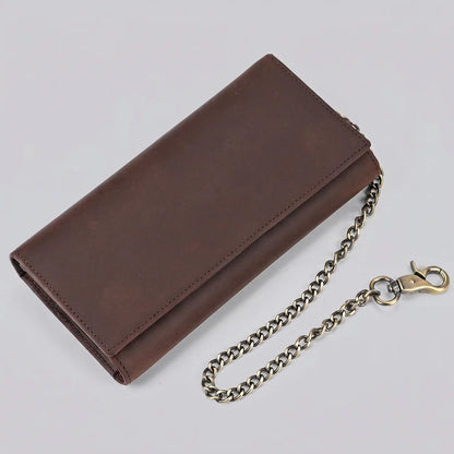 EKON Chain Leather Motorcycle Wallet Reddish Brown