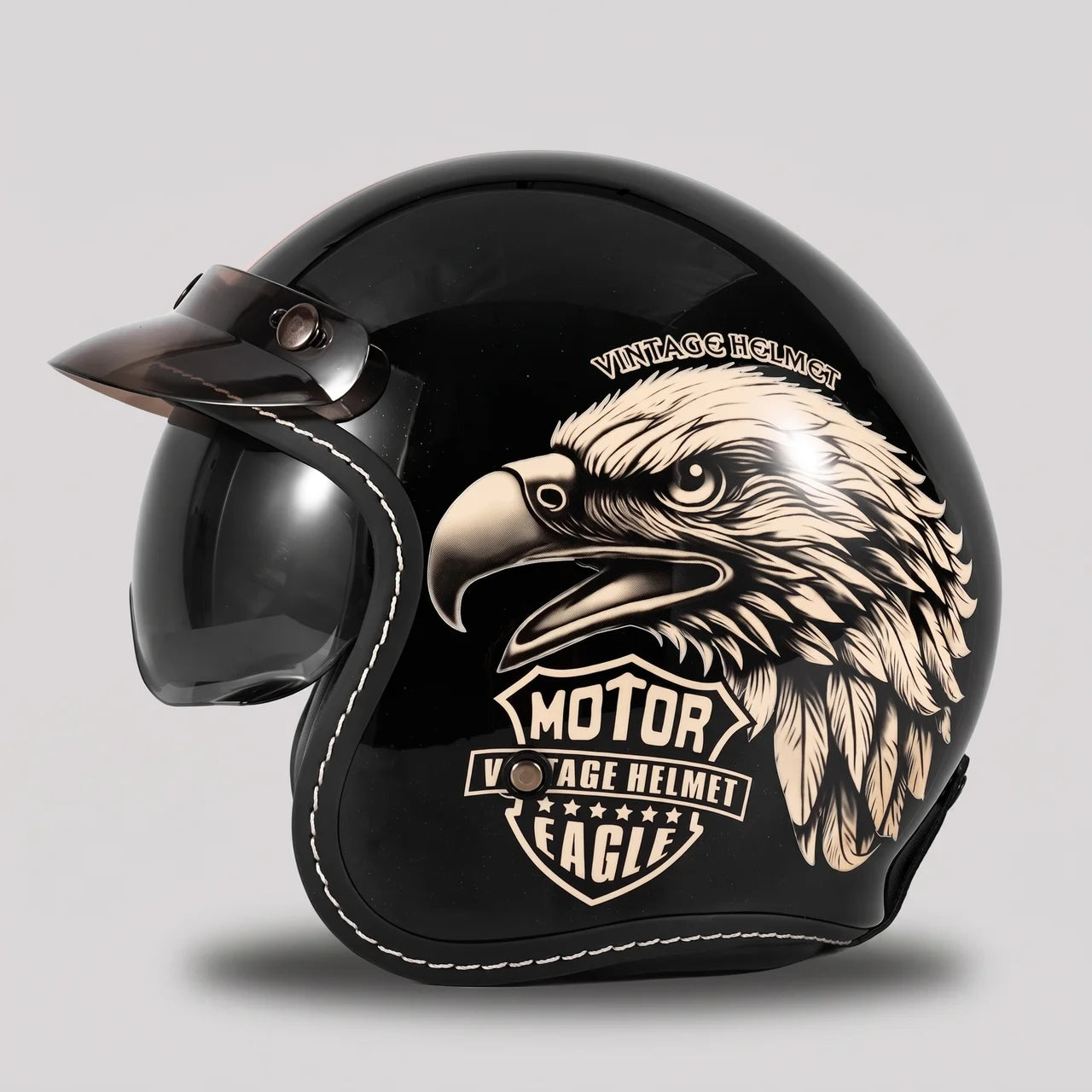 EKON 3/4 Open-Face Rider Helmet Black Eagle