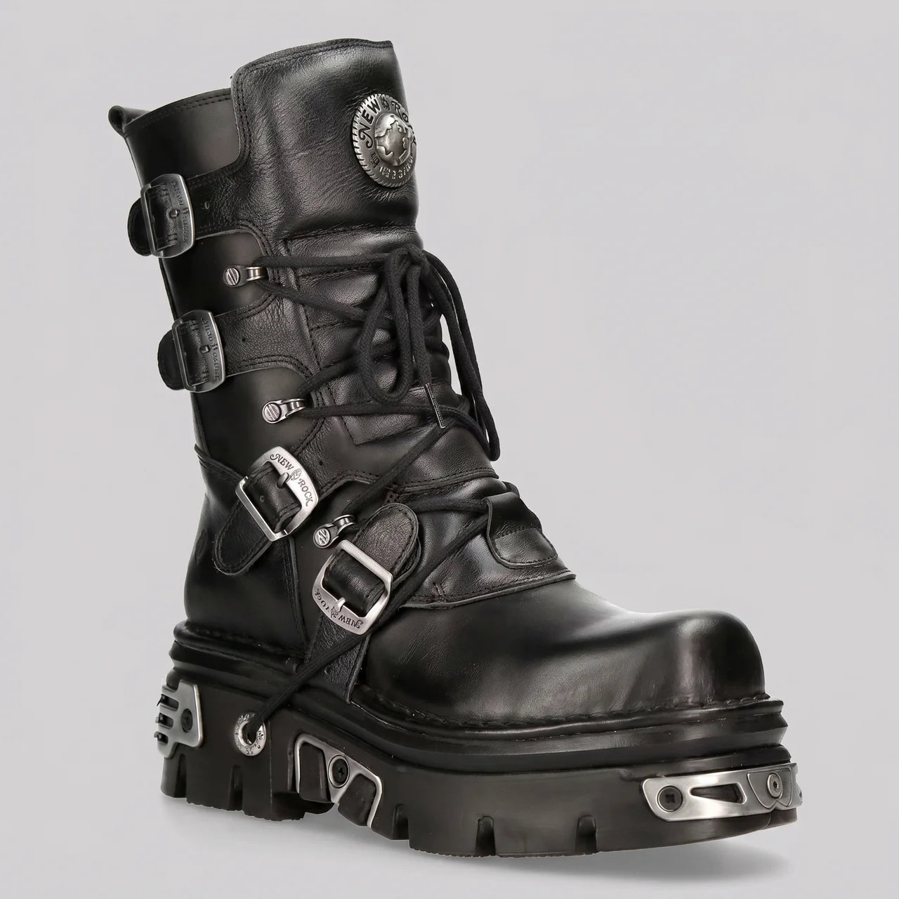 EKON MetalForge Leather Platform Biker Boots