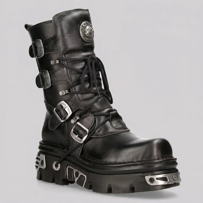 EKON MetalForge Leather Platform Biker Boots