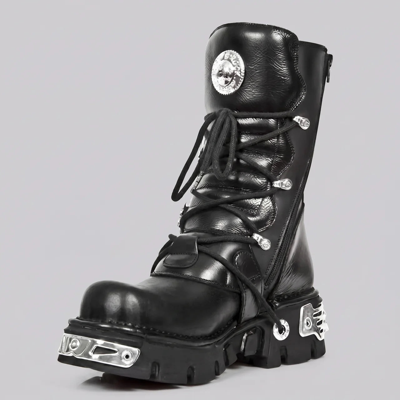 EKON MetalForge Leather Platform Biker Boots
