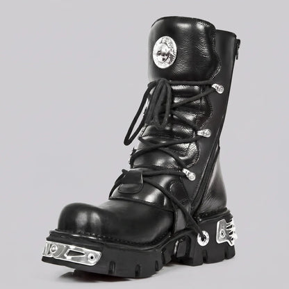 EKON MetalForge Leather Platform Biker Boots