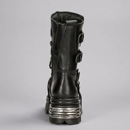 EKON MetalForge Leather Platform Biker Boots