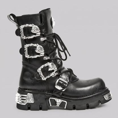 EKON Leather IronSkull Platform Biker Boots