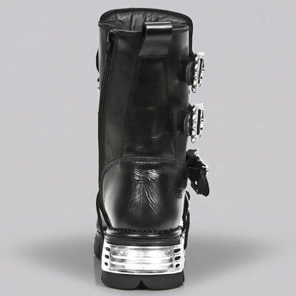 EKON Leather IronSkull Platform Biker Boots
