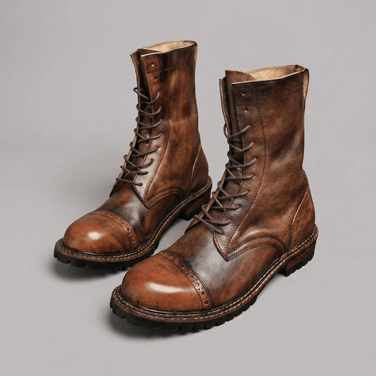 EKON Roadborn Leather Lace-Up Boots Brown