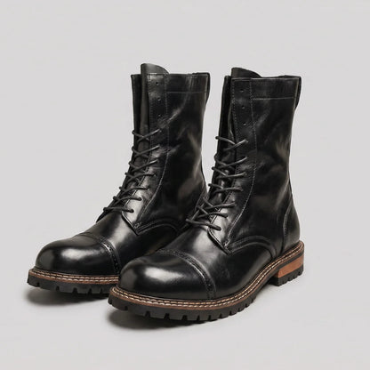 EKON Roadborn Leather Lace-Up Boots Black