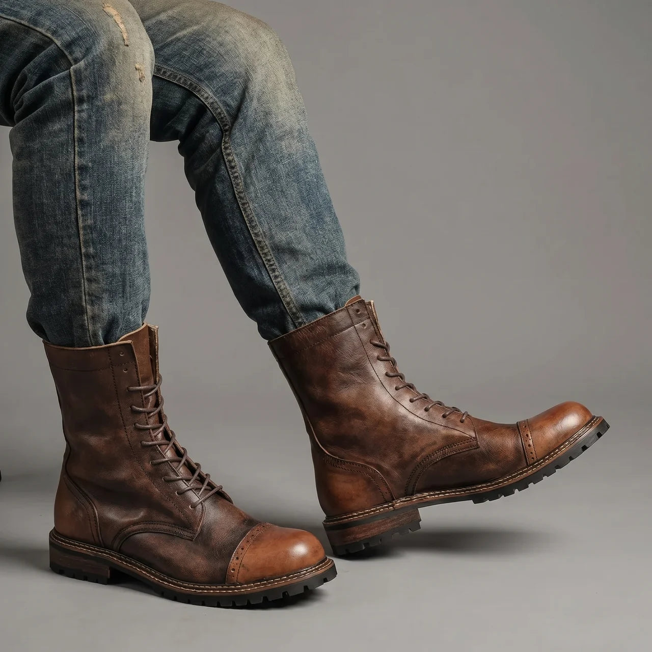 EKON Roadborn Leather Lace-Up Boots