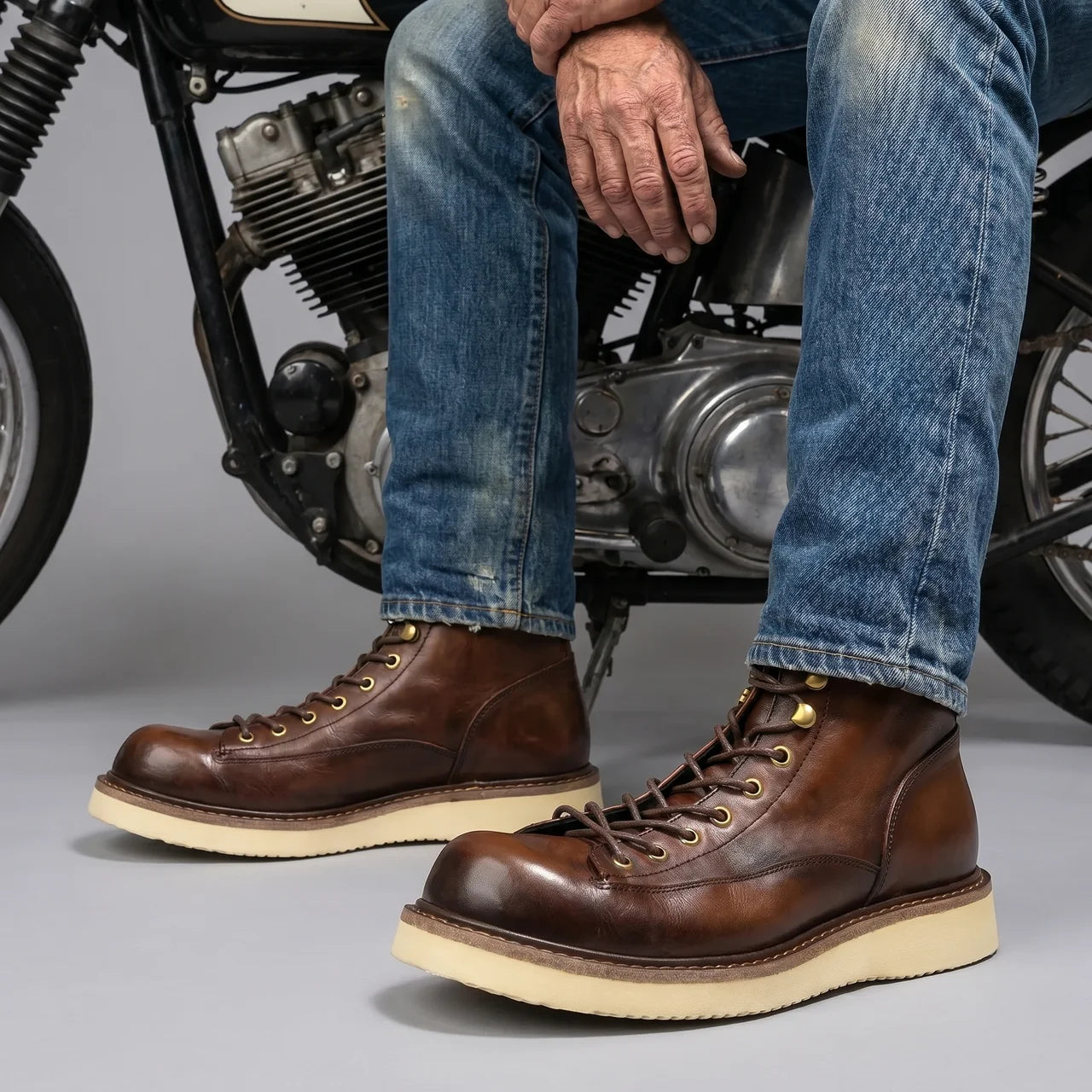 EKON Burnished Road Leather Moto Boots