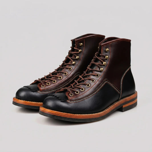 EKON WedgeCraft Cowhide Moto Boots Black with Brown