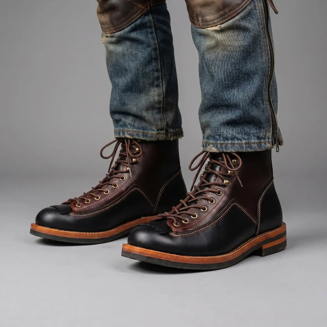 EKON WedgeCraft Cowhide Moto Boots