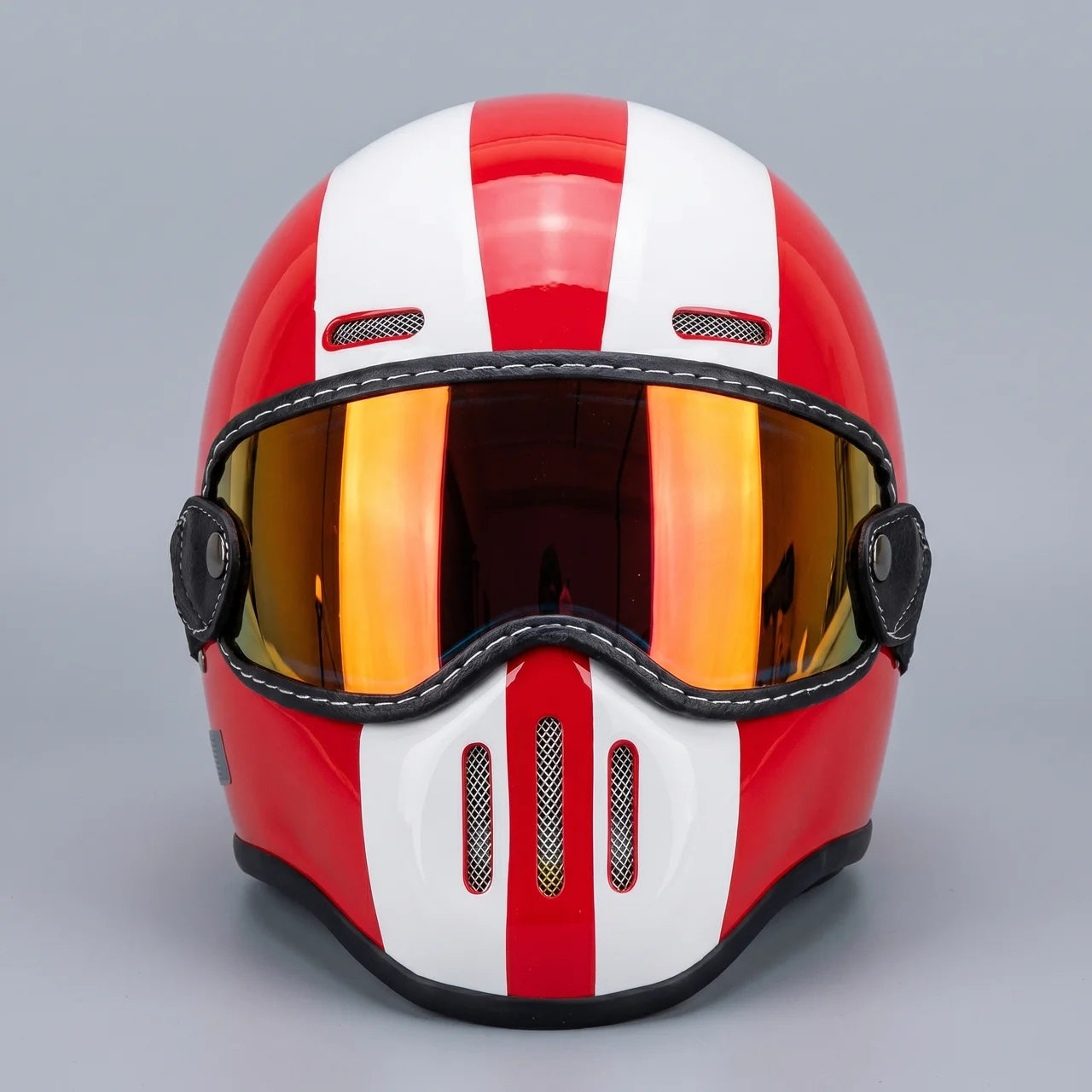 EKON RetroStripe Full-Face Riding Helmet Red & White