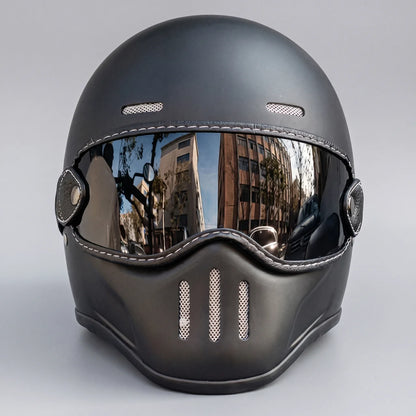 EKON PureRetro Full-Face Riding Helmet Matte Black