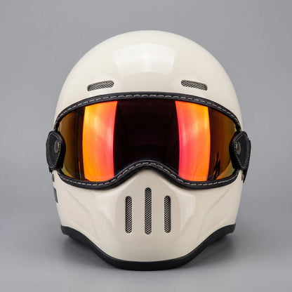 EKON PureRetro Full-Face Riding Helmet Gloss White