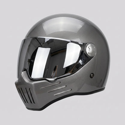 EKON MirrorVisor Retro Full-Face Helmet Titanium Gray