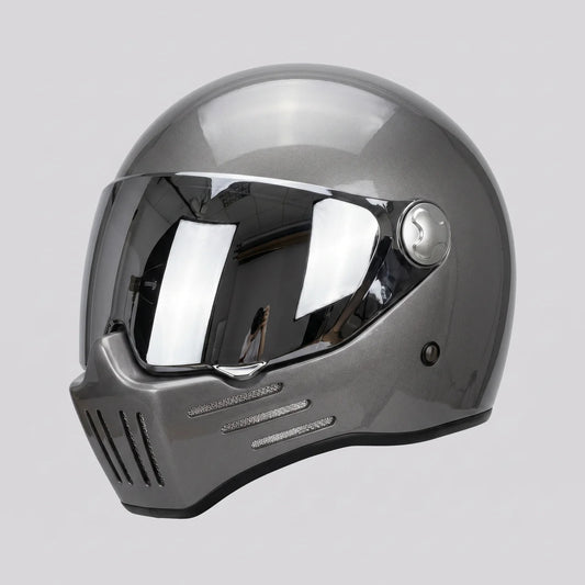 EKON MirrorVisor Retro Full-Face Helmet Titanium Gray