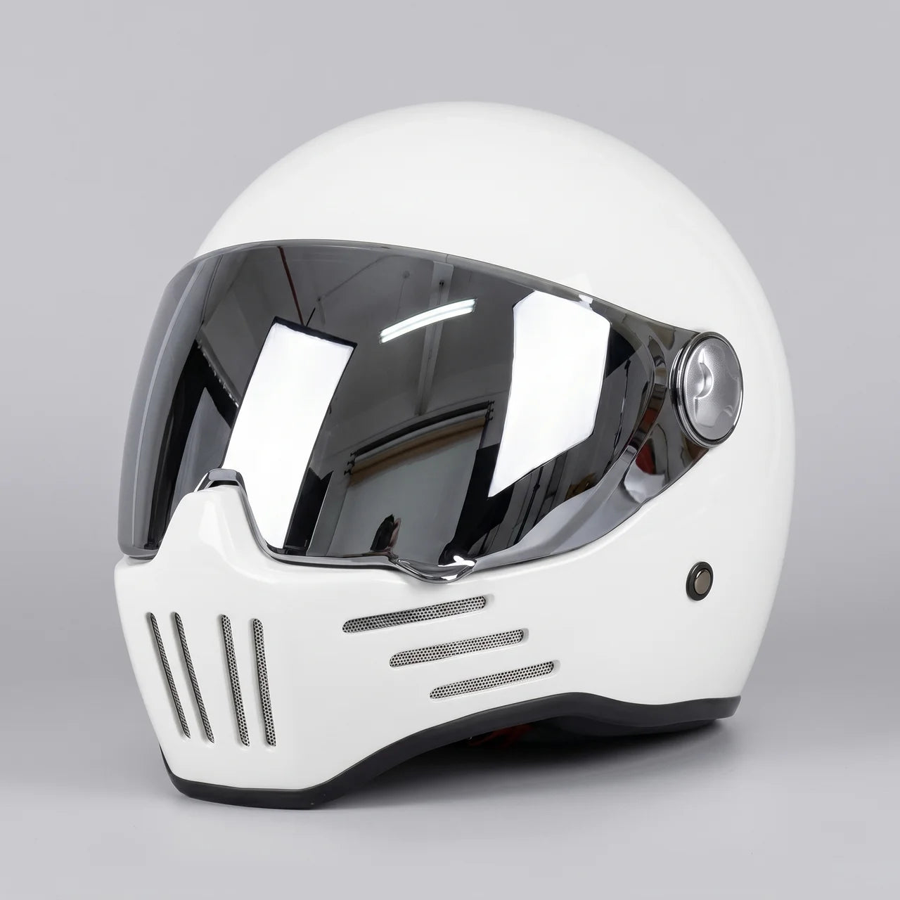 EKON MirrorVisor Retro Full-Face Helmet Pearl White