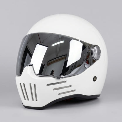 EKON MirrorVisor Retro Full-Face Helmet Pearl White