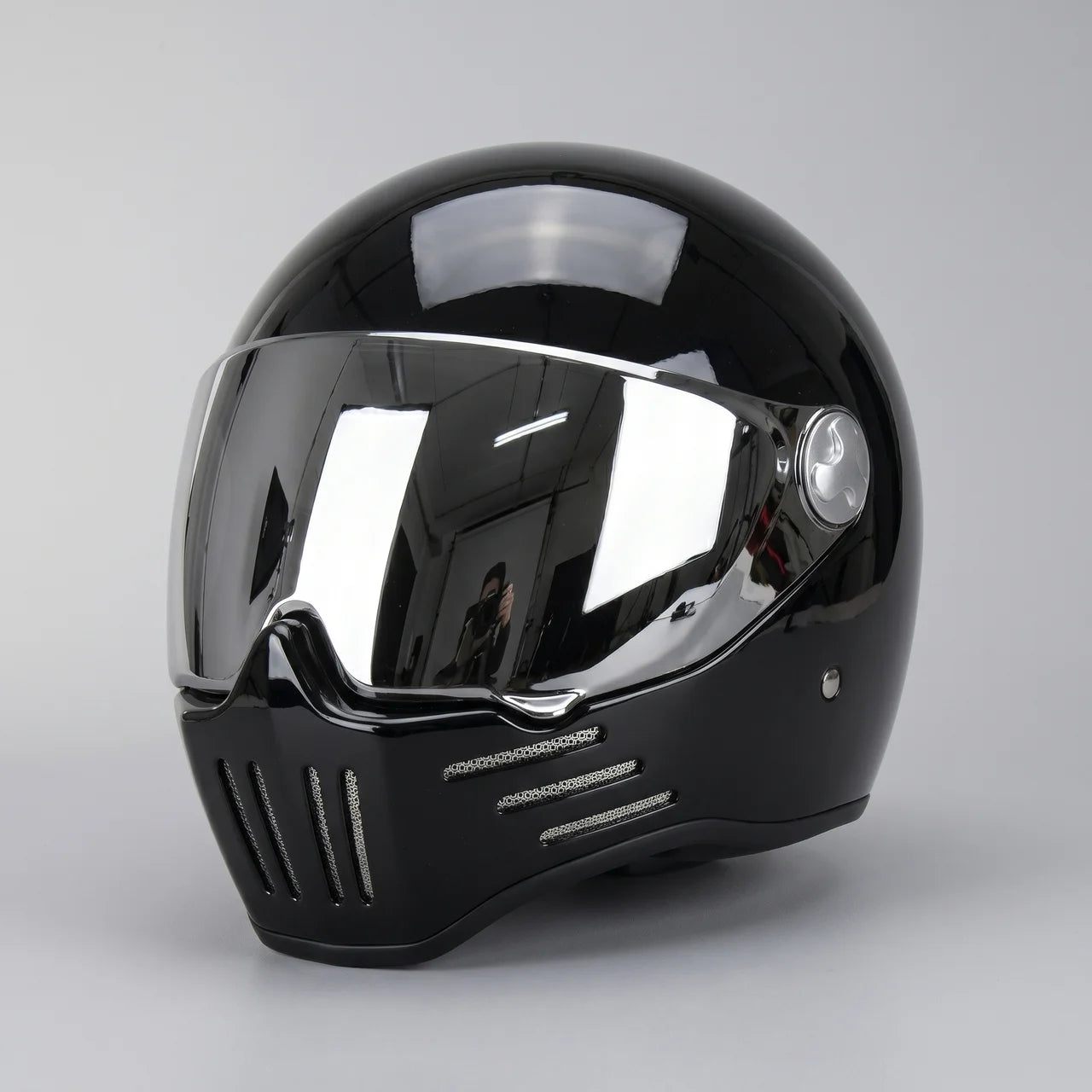EKON MirrorVisor Retro Full-Face Helmet Gloss Black