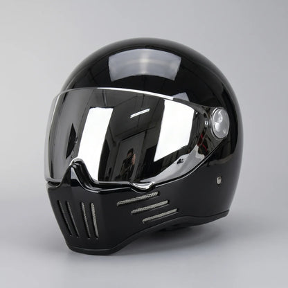 EKON MirrorVisor Retro Full-Face Helmet Gloss Black