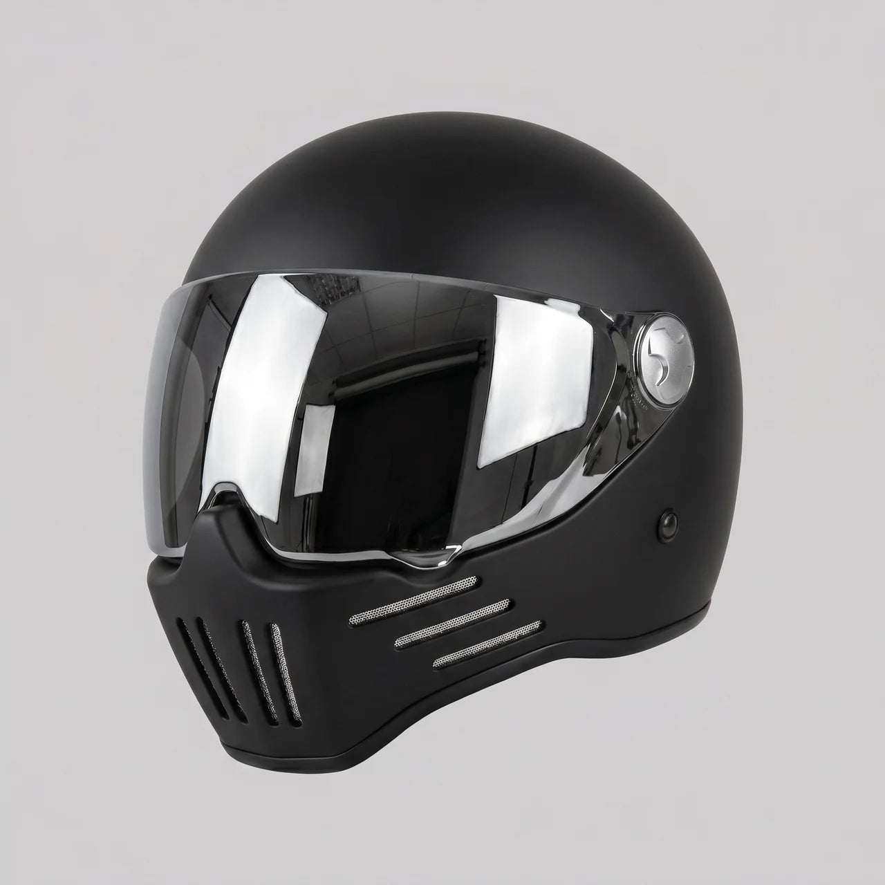 EKON MirrorVisor Retro Full-Face Helmet Matte Black