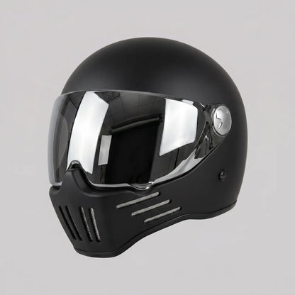 EKON MirrorVisor Retro Full-Face Helmet Matte Black