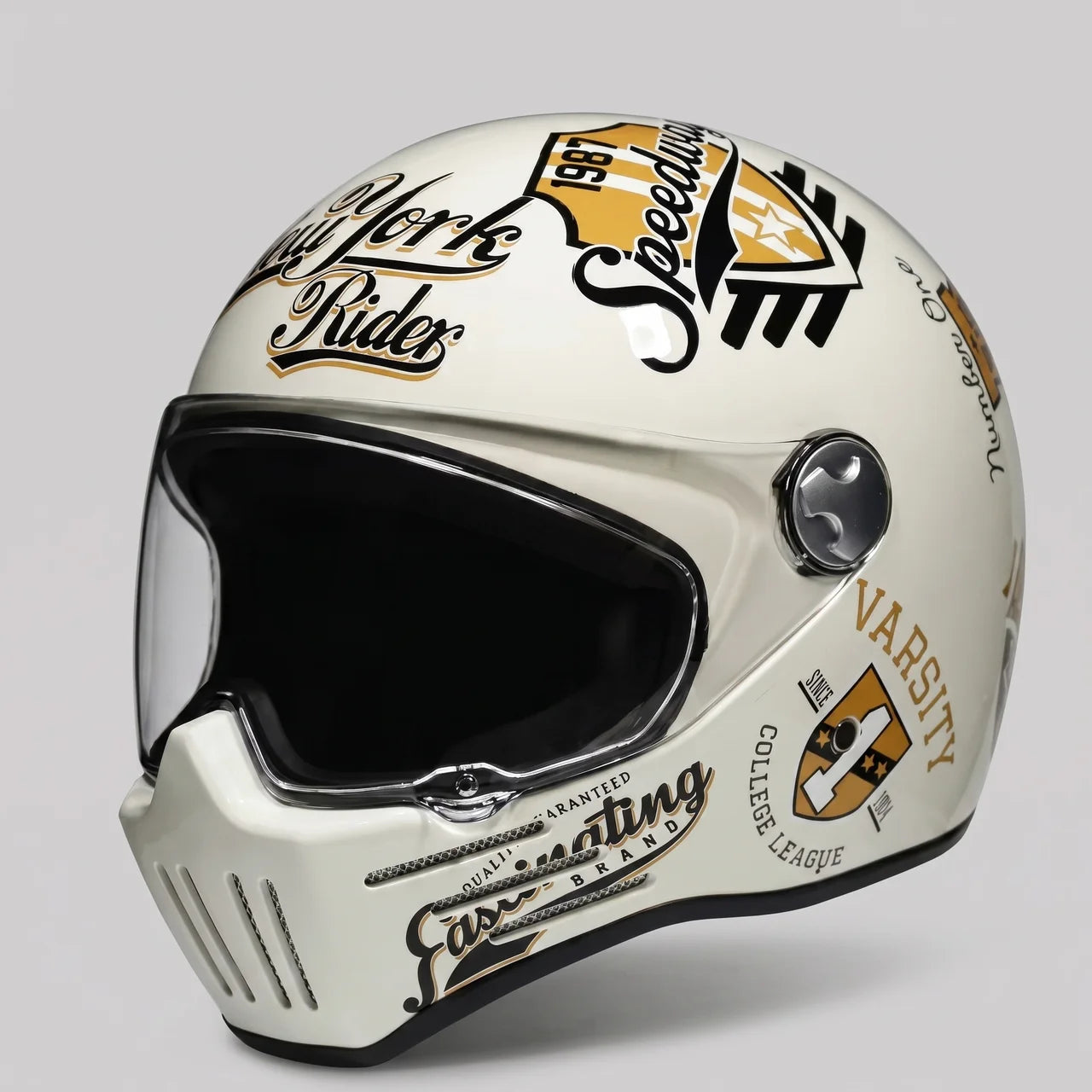 EKON New York Graphic Retro Helmet Clear Visor