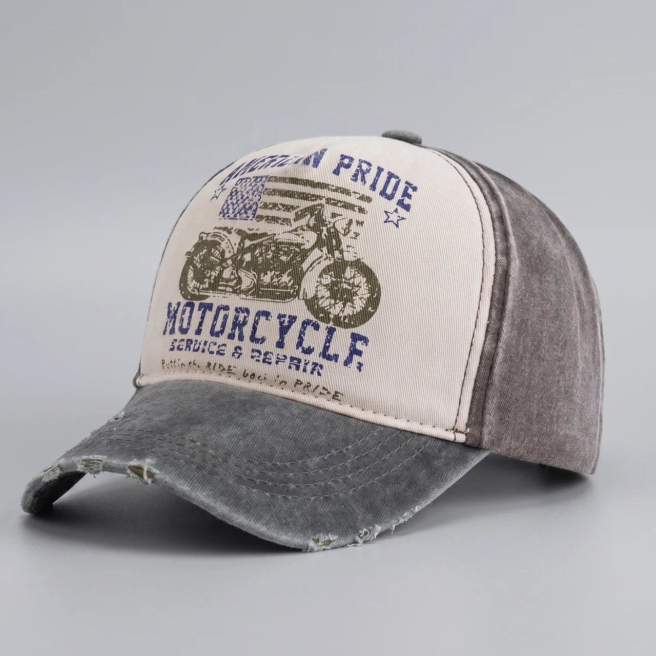 EKON Heritage Moto Washed Cap Olive Coffee One Size : 22–23.6 in