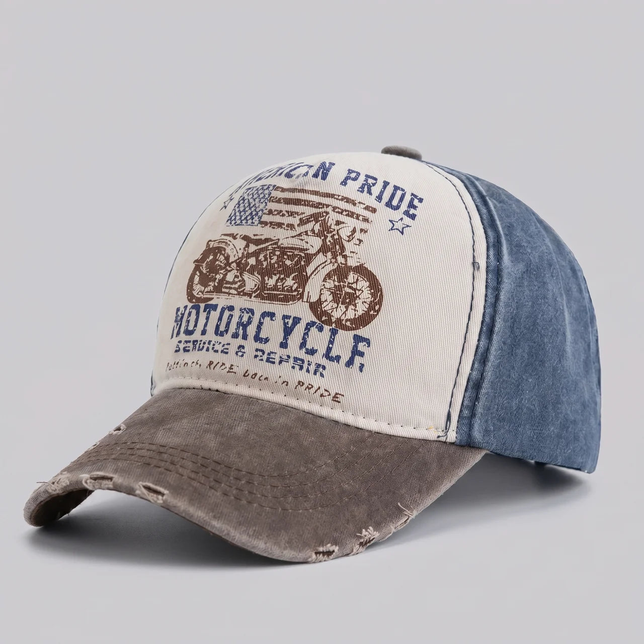 EKON Heritage Moto Washed Cap Coffee Blue One Size : 22–23.6 in