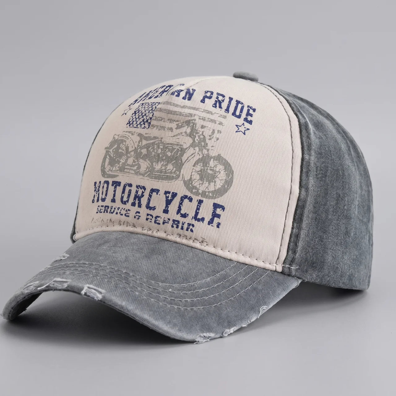 EKON Heritage Moto Washed Cap Light Blue White One Size : 22–23.6 in