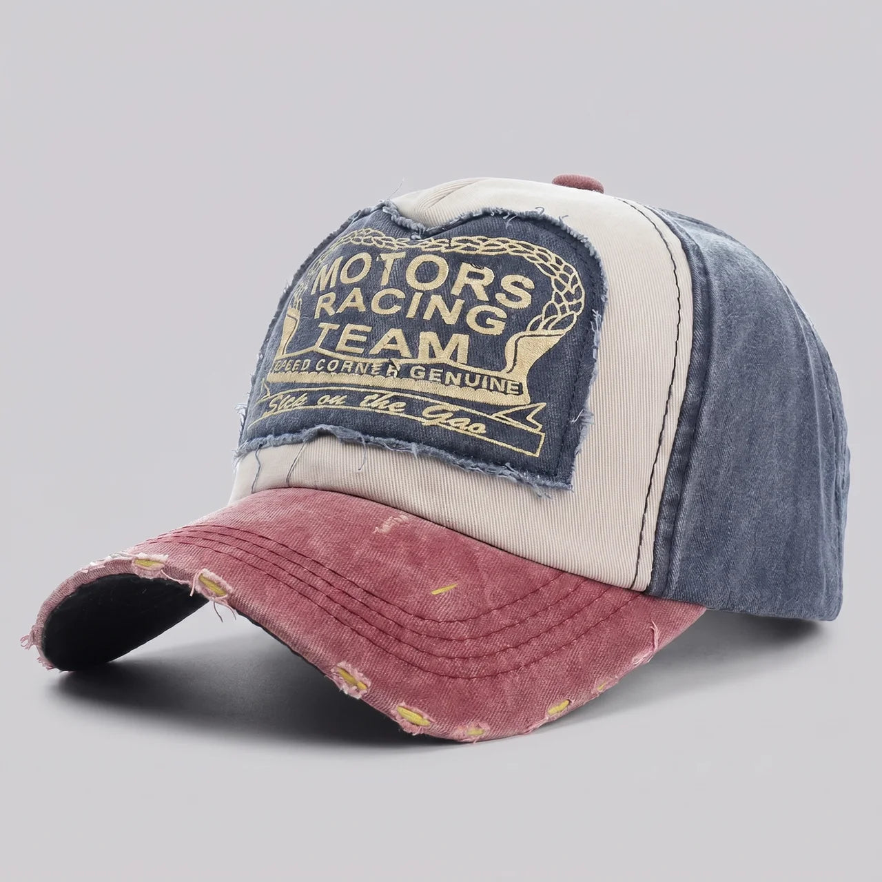 EKON MotoCrew Washed Cap Blue Burgundy One Size