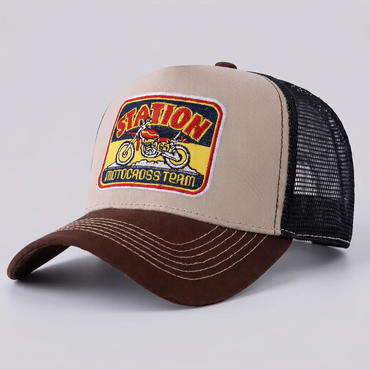 EKON MotoStation Mesh Trucker Cap Beige Brown One Size : 22–23.6 in