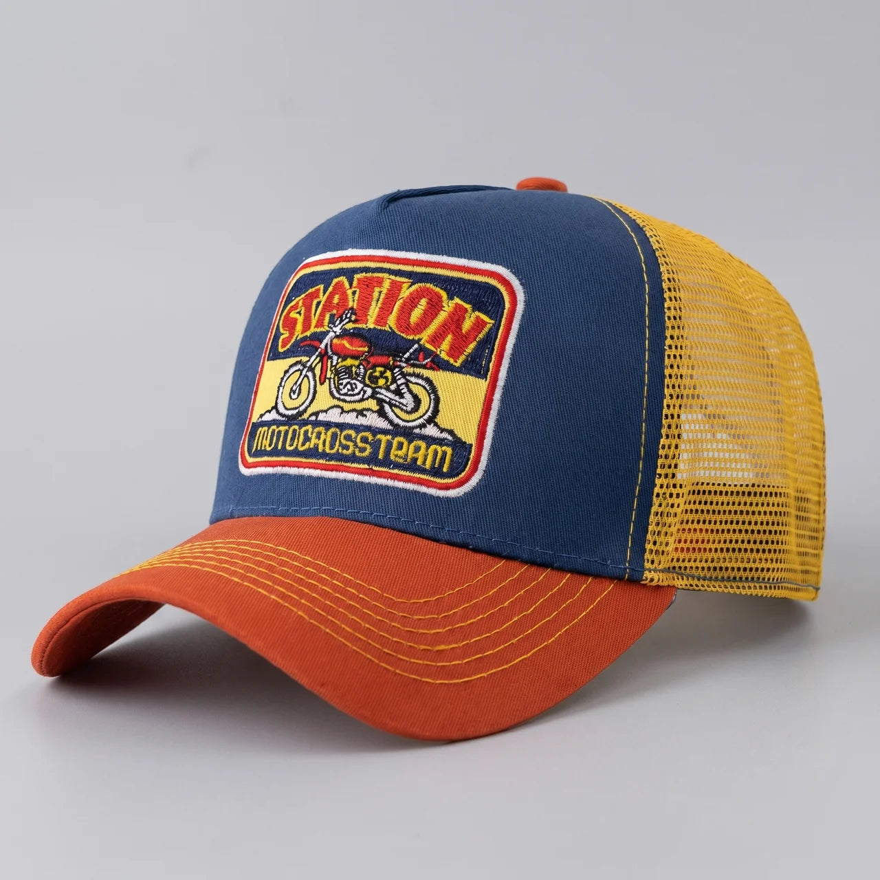 EKON MotoStation Mesh Trucker Cap Yellow Orange One Size : 22–23.6 in