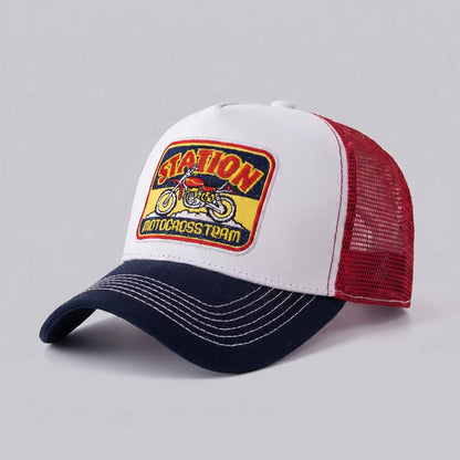 EKON MotoStation Mesh Trucker Cap Navy Red One Size : 22–23.6 in