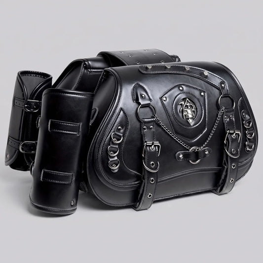 EKON ChainCrest Motorcycle Saddlebags Chain Crest Black