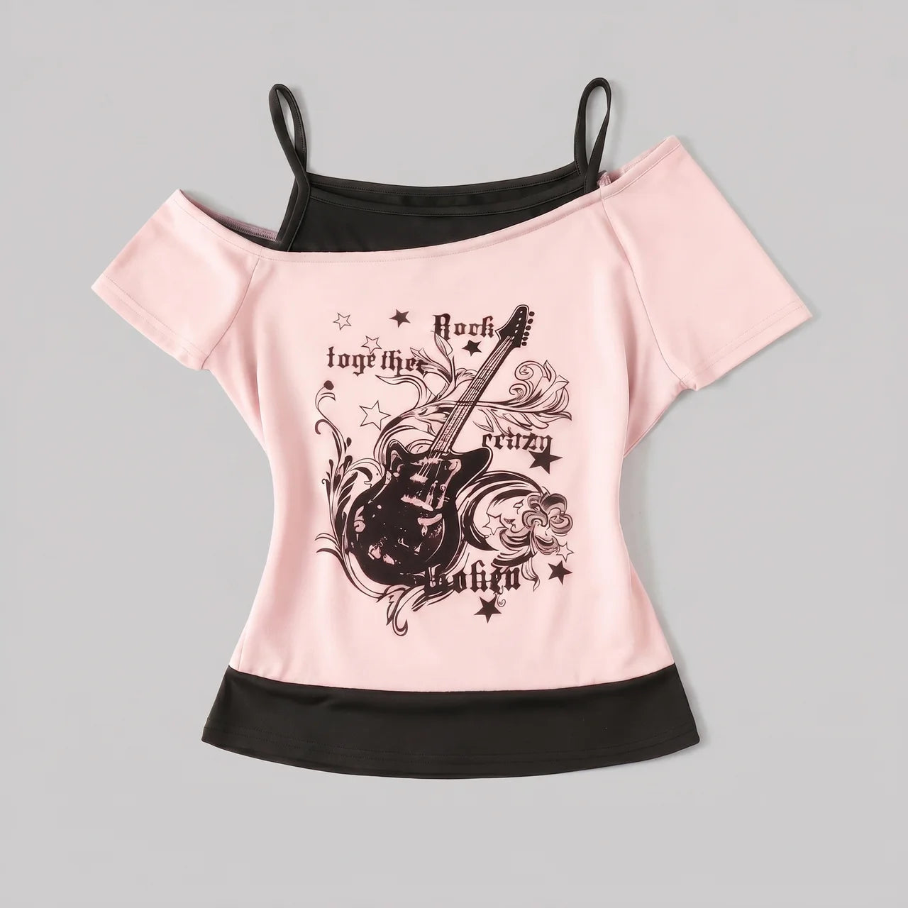 EKON Women’s Moto Graphic Cold-Shoulder Tee Pink