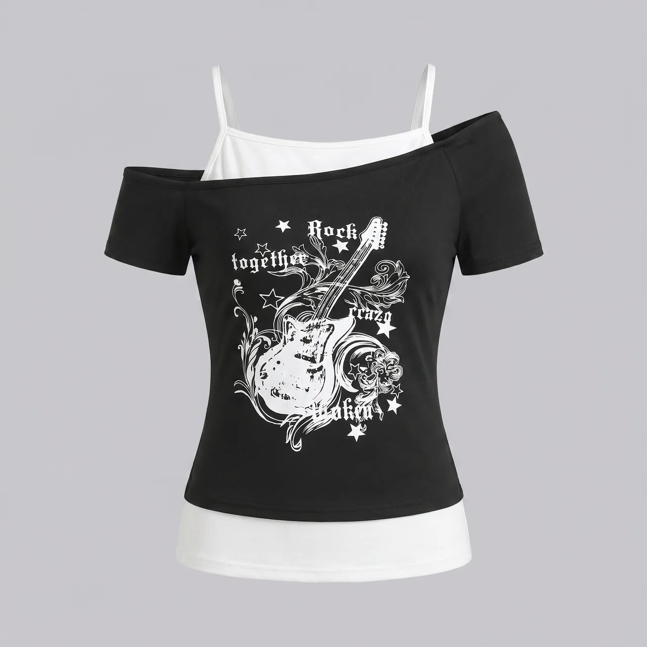 EKON Women’s Moto Graphic Cold-Shoulder Tee Black